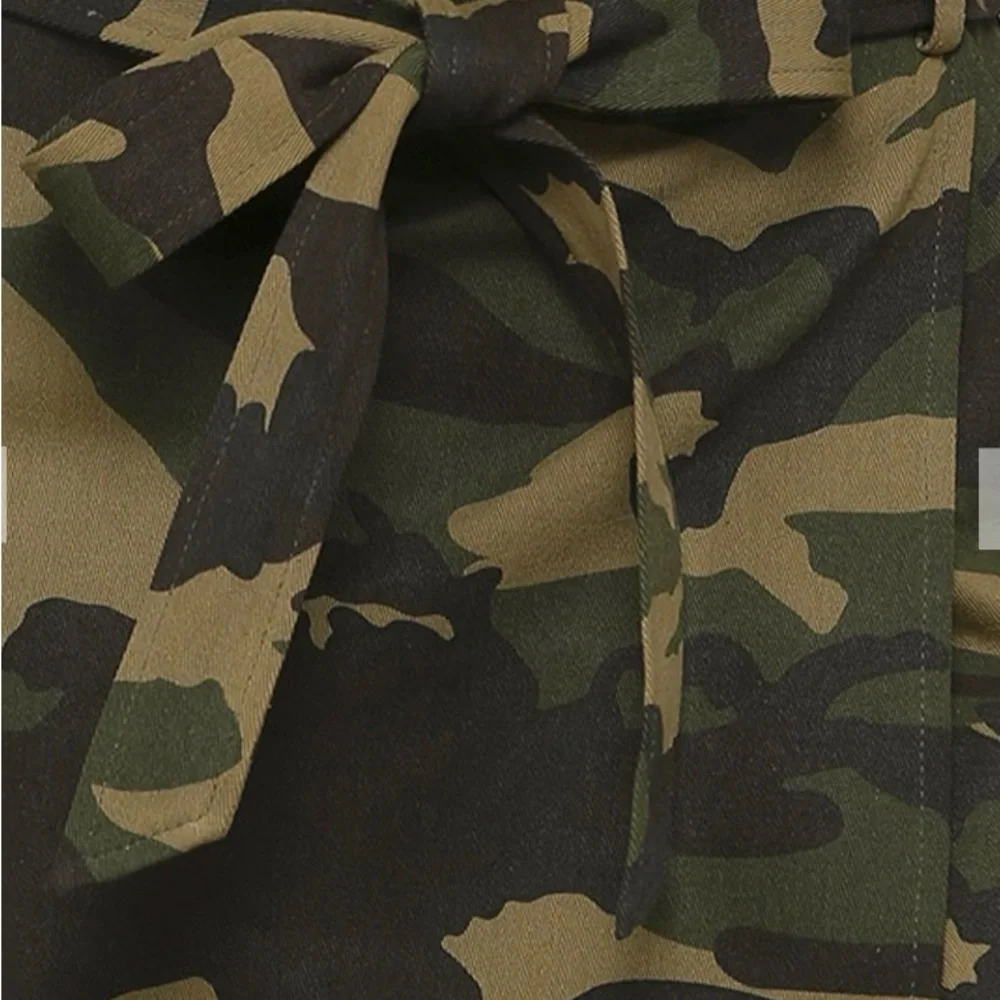 Camo Denim and Front Double Skort with Self Tie - Picture 5 of 5